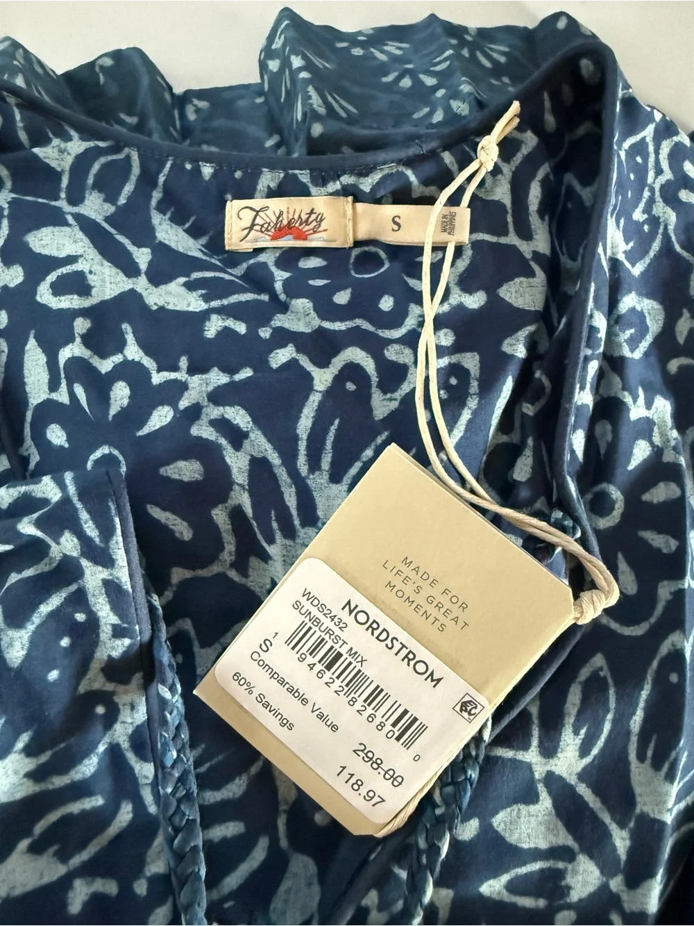 Faherty Solstice mixed print boho mini dress tunic blue cottagecore small - Picture 6 of 10